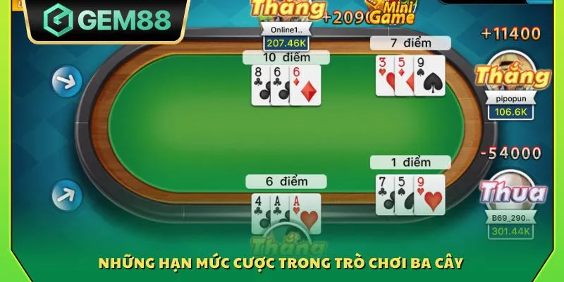Bài Ba Cây Gem88 - Trải nghiệm game bài dân gian hấp dẫn 4 Những hạn mức cược trong trò chơi Ba Cây